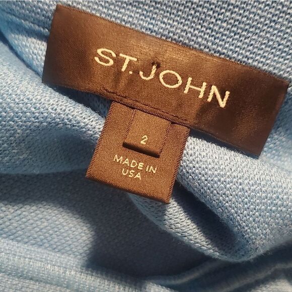 St. John Light Blue 100% Wool Knit Jacket Women’s Classic Open Front Blazer - Picture 12 of 15